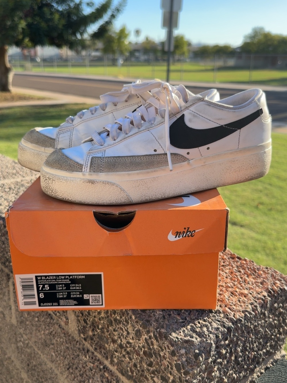 Nike Blazer Low Platform Sneakers - White with Black Swoosh
